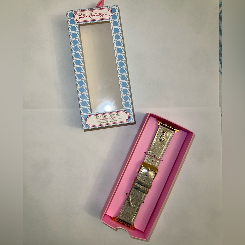 Lilly Pulitzer Apple Watch Band, Featured in Gold, Genuine Leather New in Box